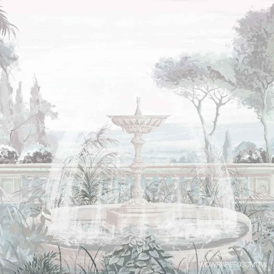 古典花園噴泉 壁紙(灰彩)