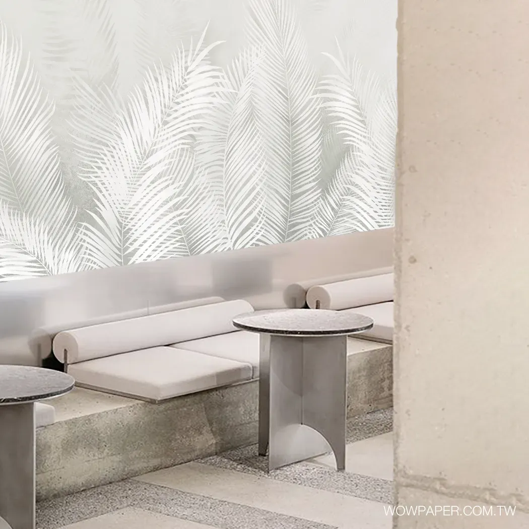 搭配灰綠色葉林剪影壁紙現代感設計的空間