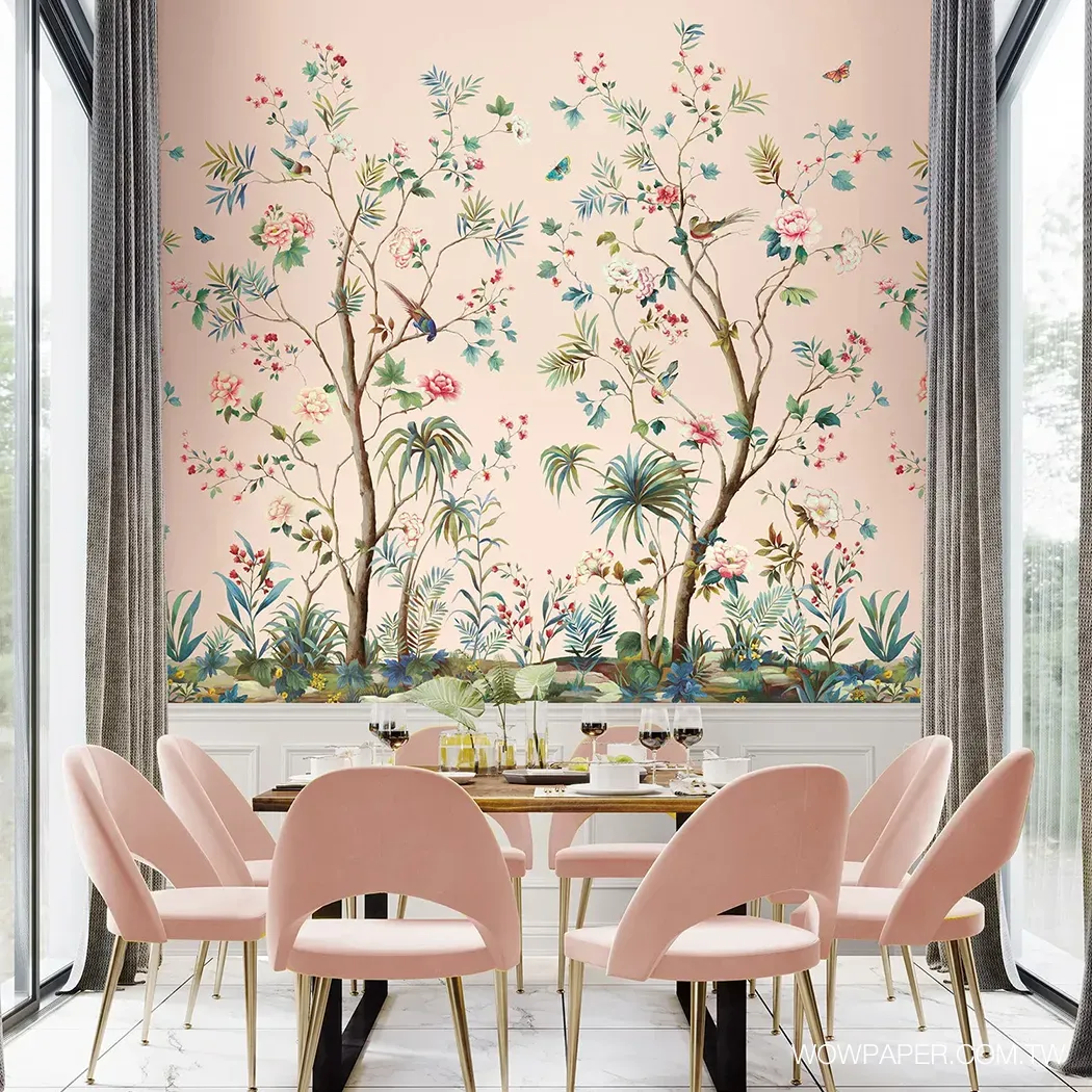 輕奢感的餐區設計搭配法式中國風壁紙