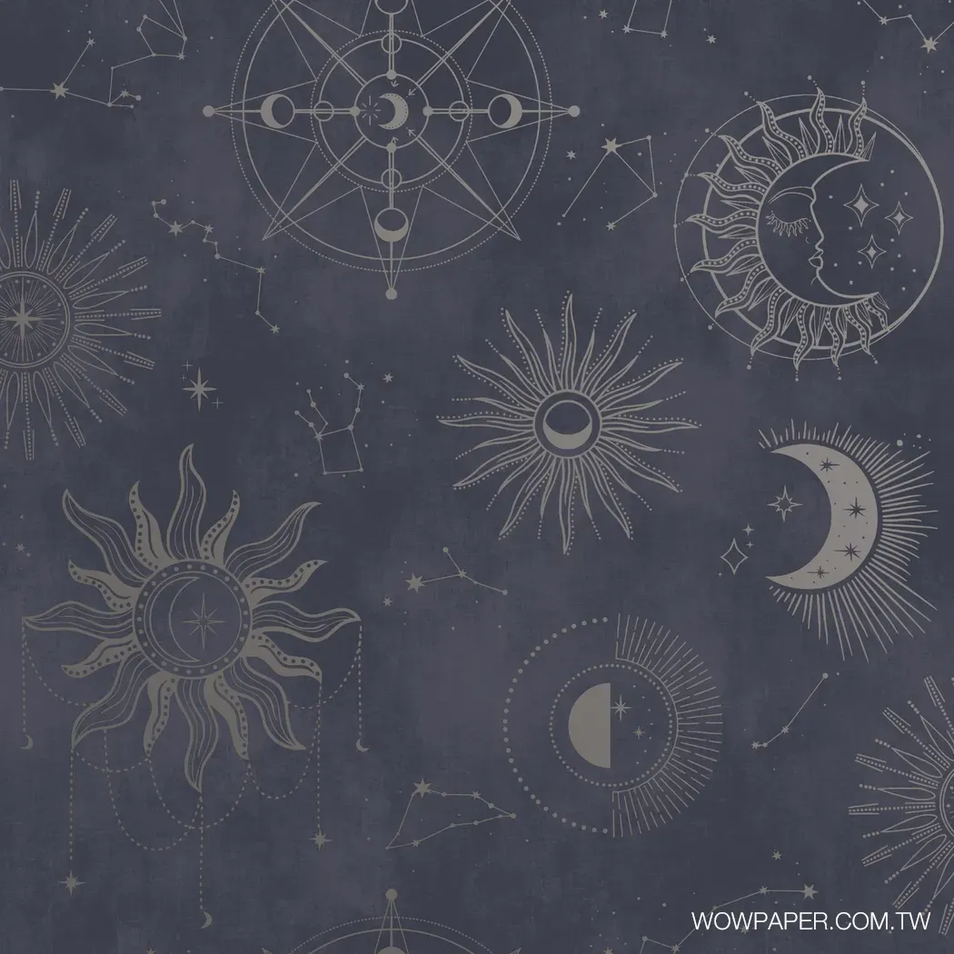 占星天體 壁紙(藏青)｜ 進口壁紙｜ 適合公共空間設計