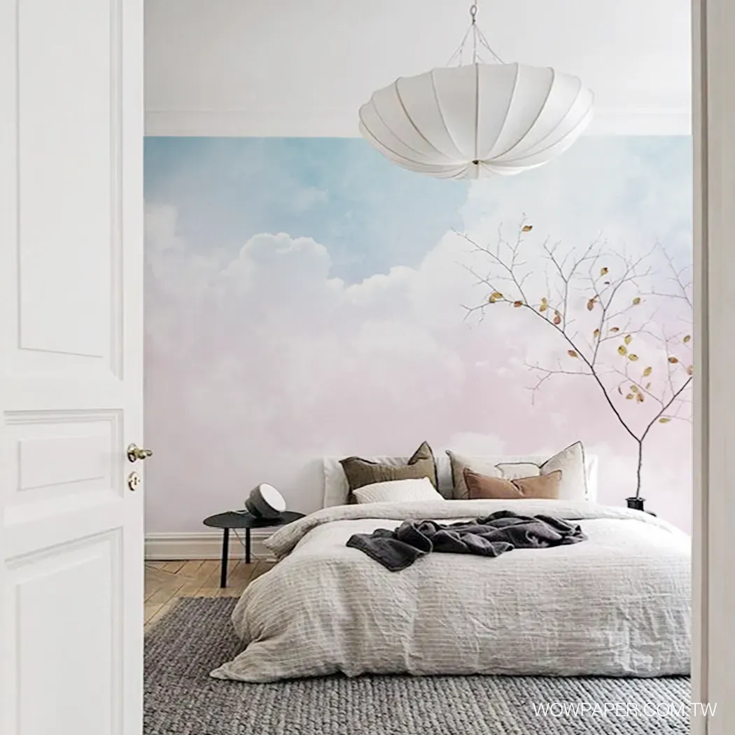 擁有浪漫天空壁紙的臥室設計