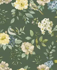 水彩花鳥 壁紙(墨綠)