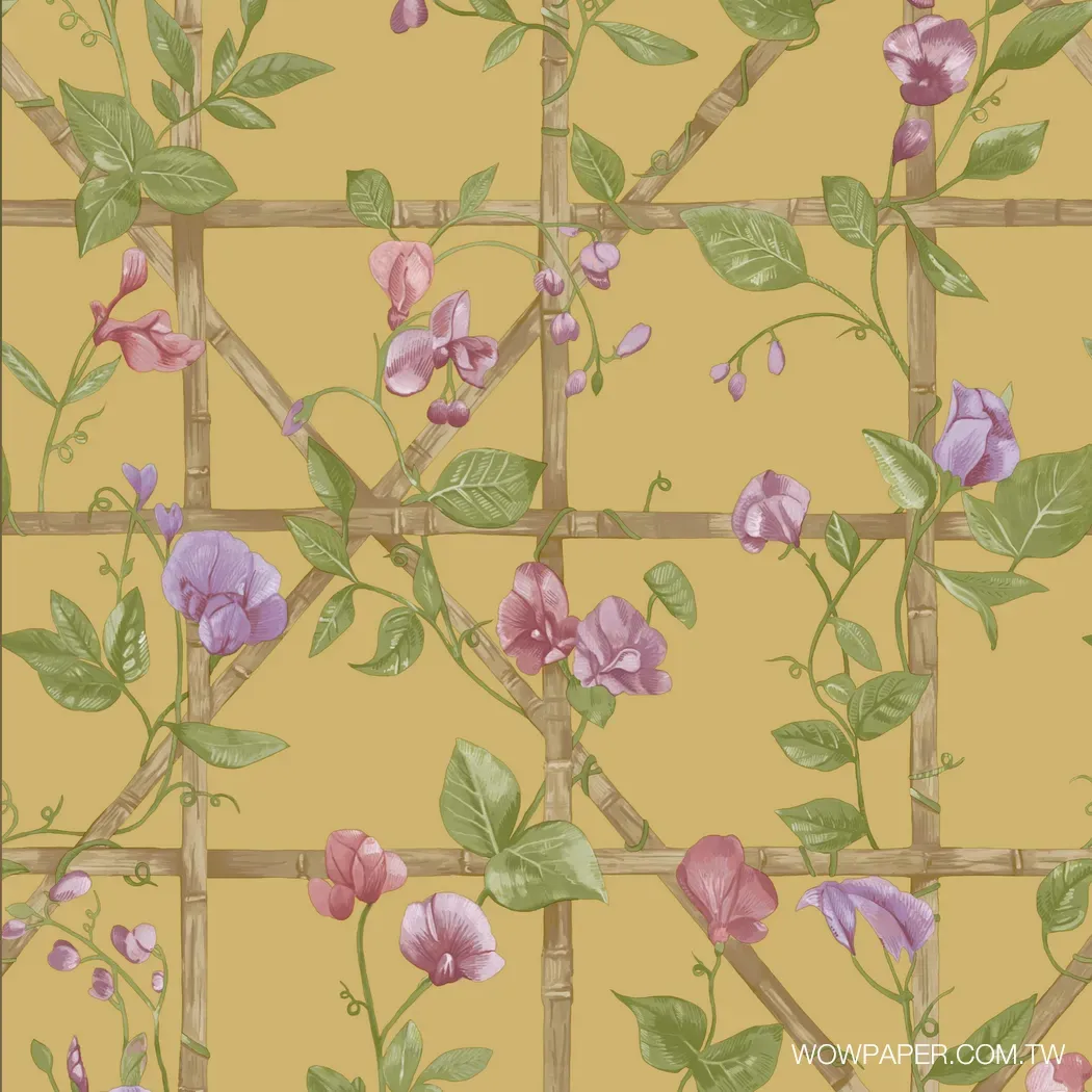 竹架攀藤花 壁紙(芥黃) | 植物壁紙 | 民宿設計 | 壁紙推薦