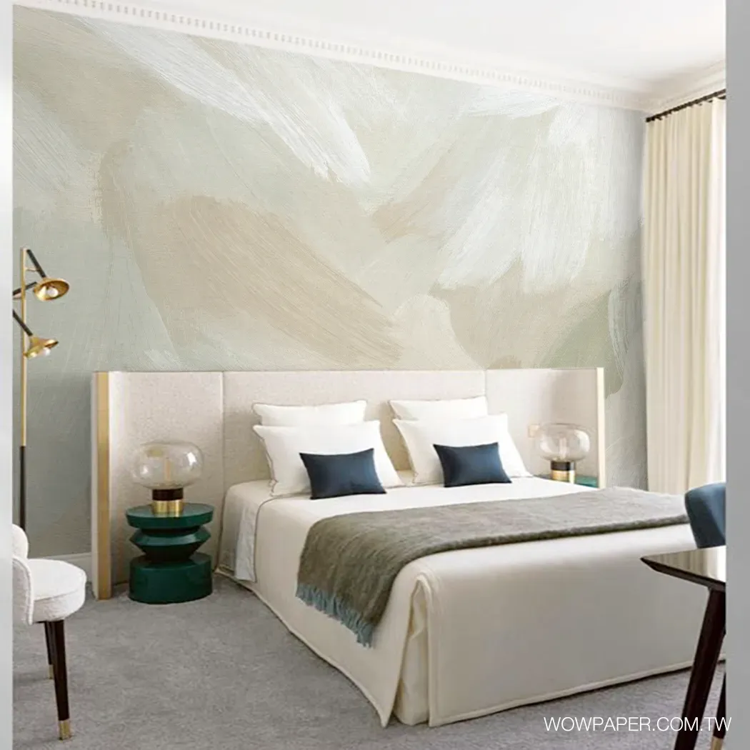 搭配油彩藝術壁紙的現代臥室設計