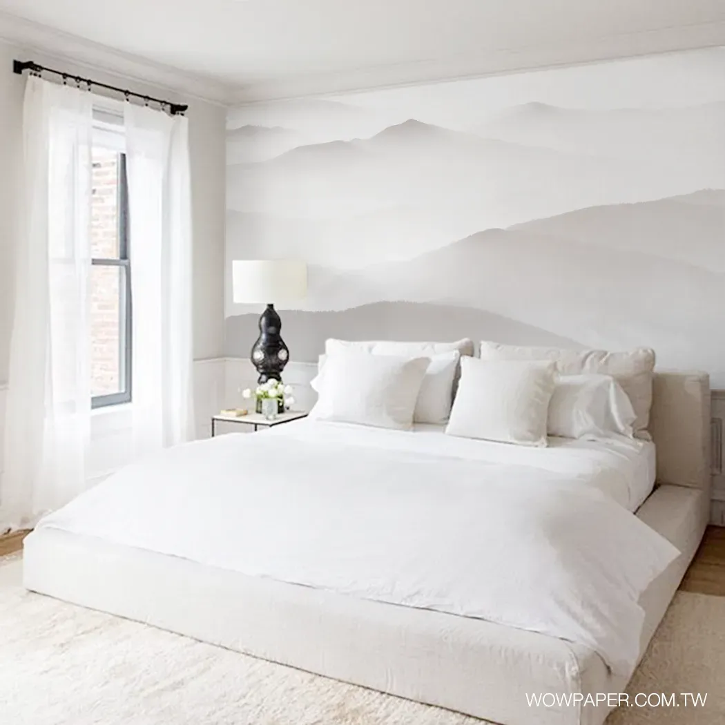 高雅的寢居搭配簡約的山形水墨壁紙
