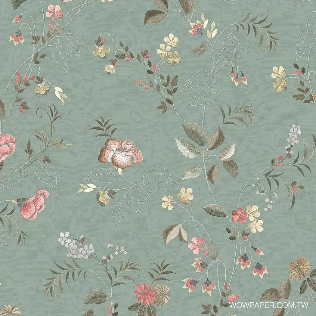 珠光繡線小花 壁紙(灰)