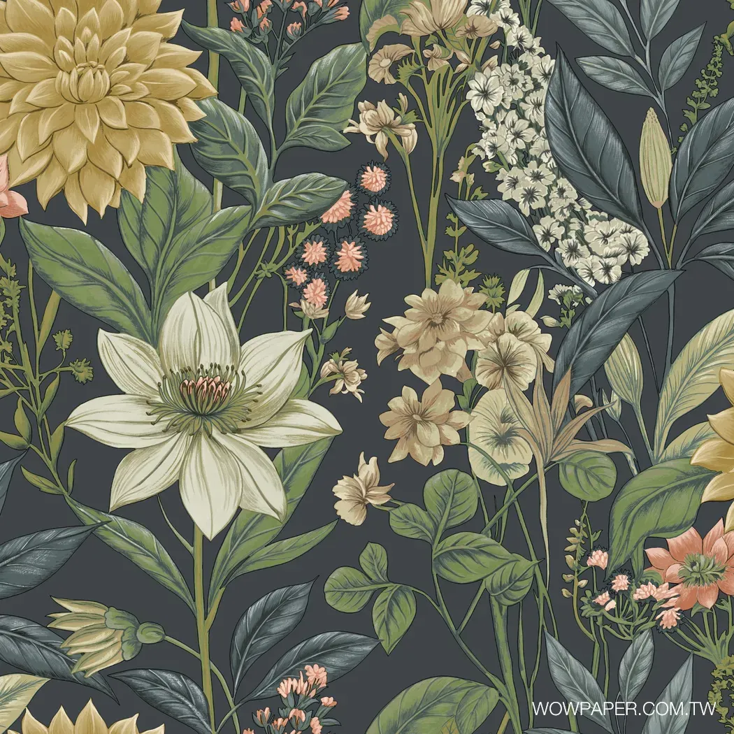 英式花園花叢 壁紙(墨藍) | 植物壁紙 | 適合公共空間設計