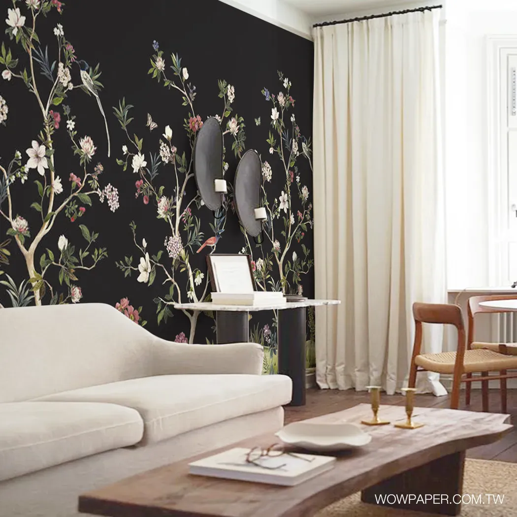 簡約現代的家居搭配深色法式中國風壁紙設計