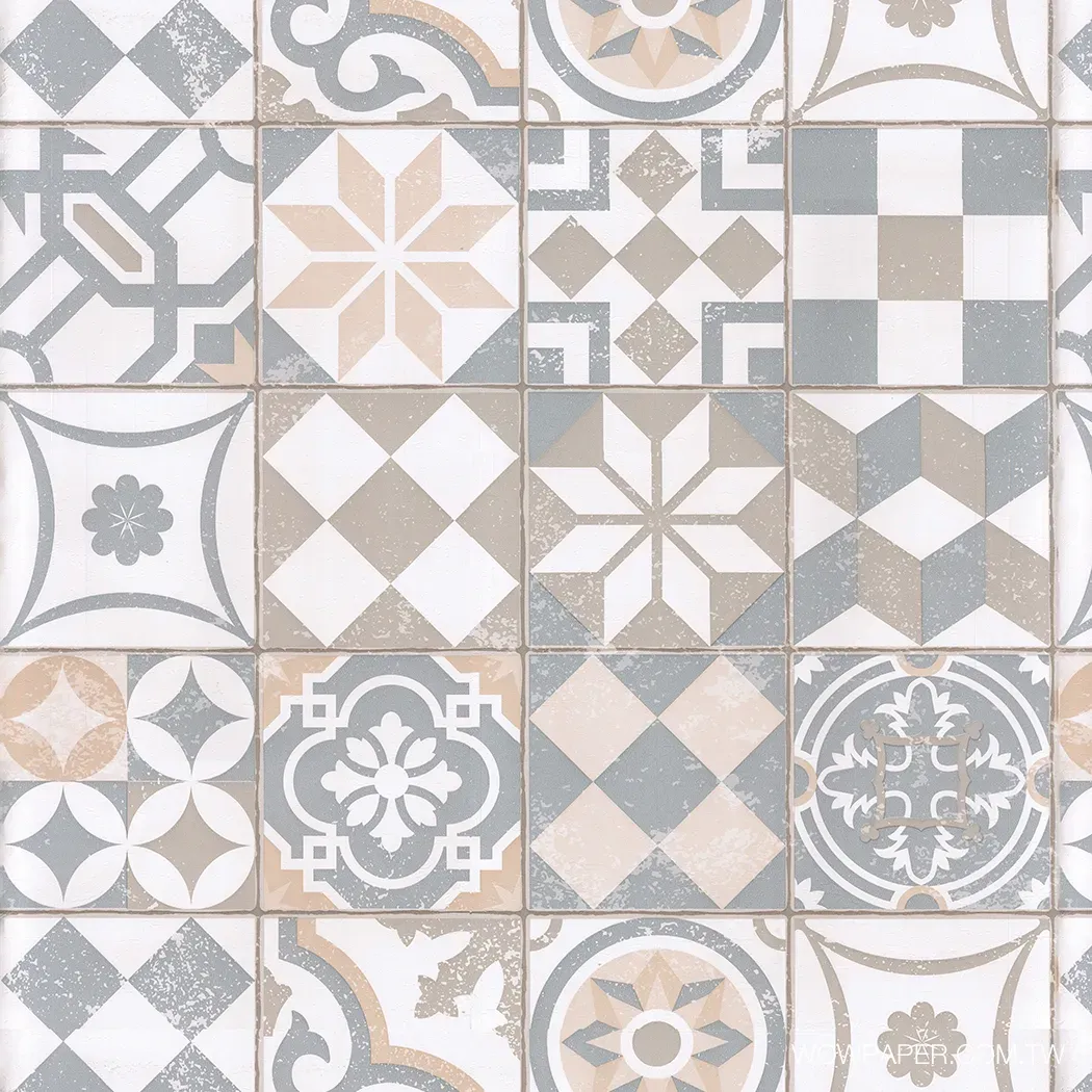 迷人花磚 壁紙(灰藍)