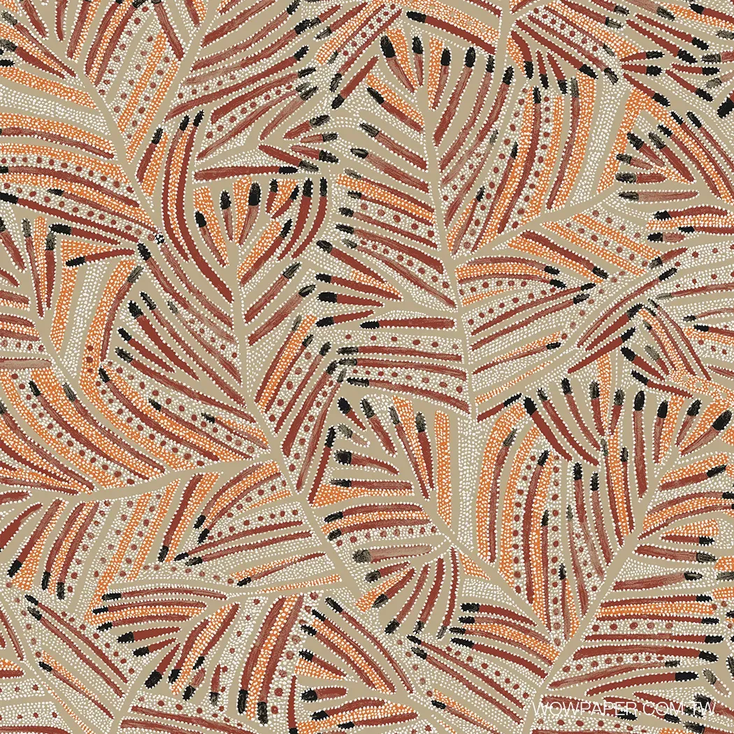 現代部落藝術-葉林 壁紙(駝棕)