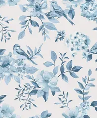 水彩花鳥 壁紙(霧藍)