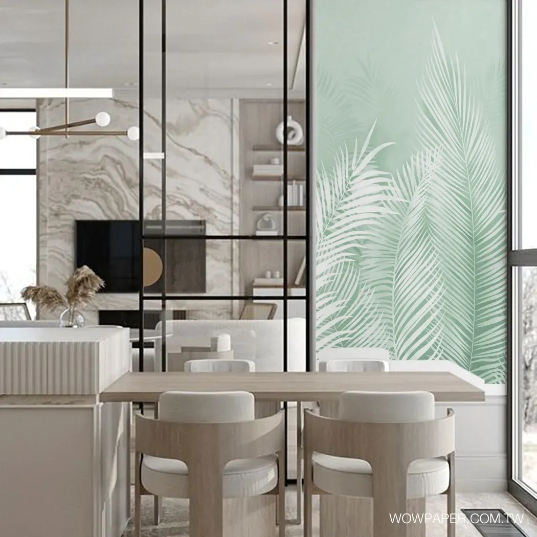 簡約現代的空間設計搭配葉林剪影壁紙