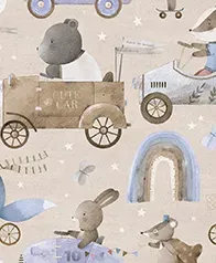 動物賽車 壁畫(卡其灰)