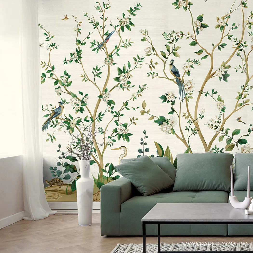 簡約典雅的空間搭配手作植纖材質的法式中國風壁紙