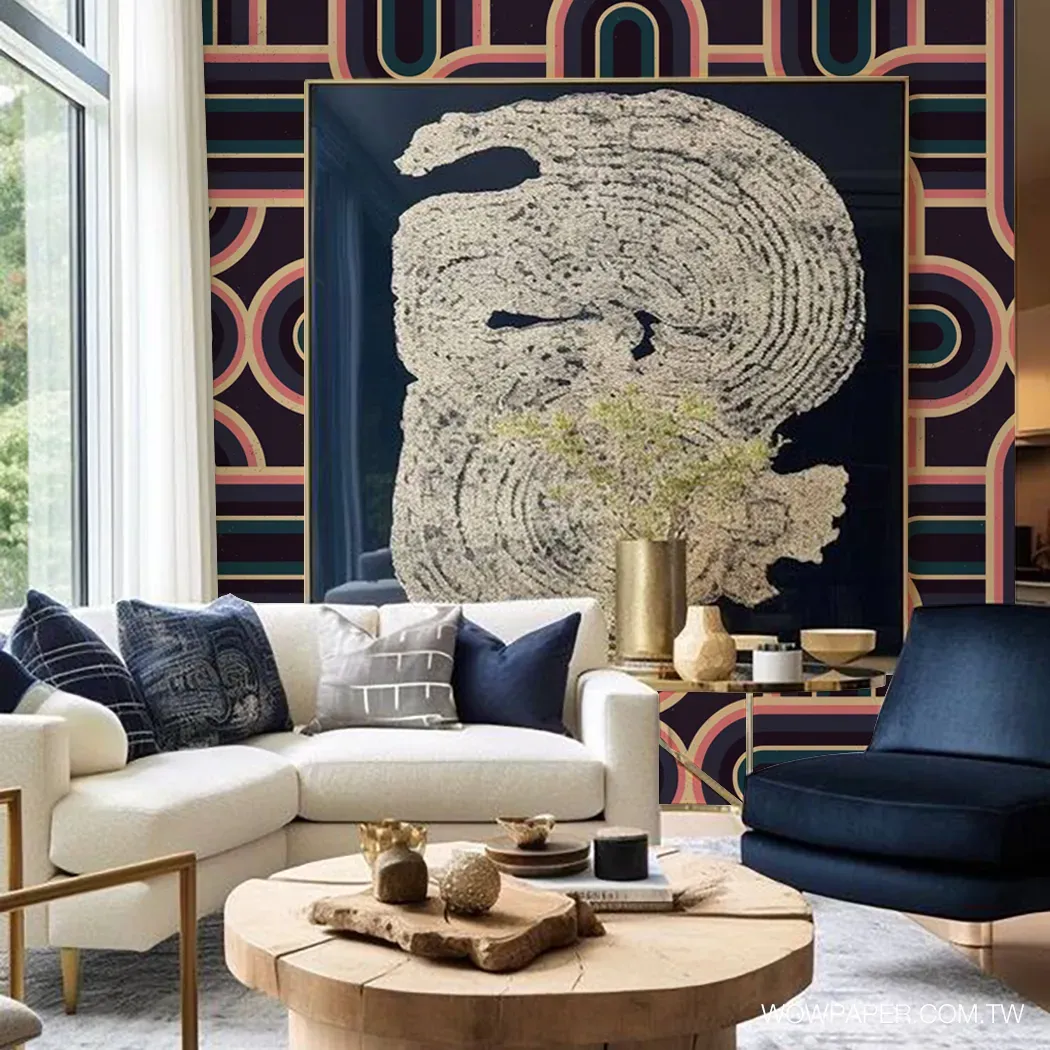 搭配大型現代圖騰壁畫的空間設計