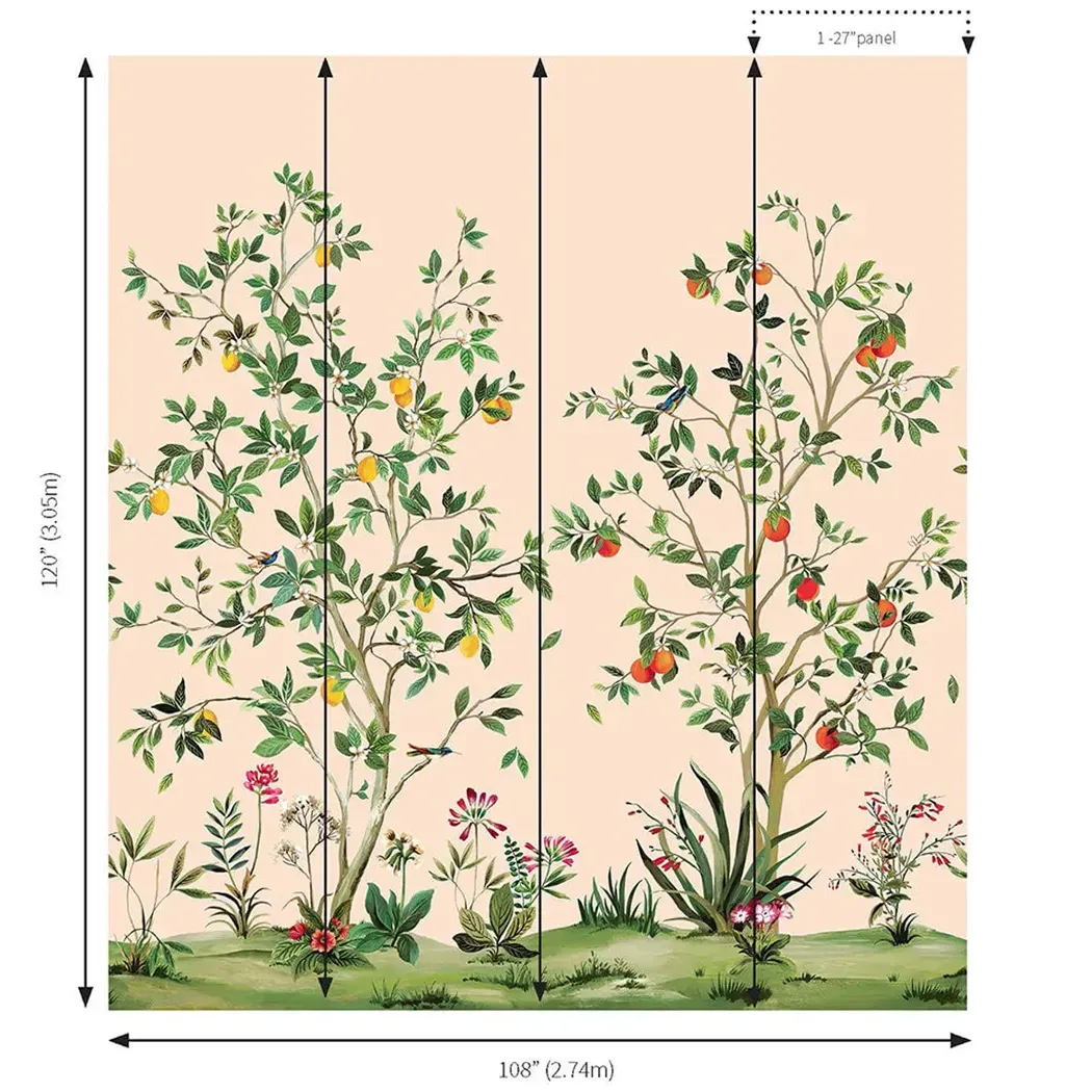 柑橘花園 壁紙(杏粉)尺寸圖