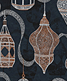 摩洛哥吊燈 壁紙(深藍底)